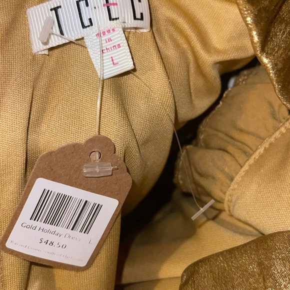 Metallic Gold TCEC Mini Cocktail Dress With Ruffles Women's Size Large - Picture 10 of 10